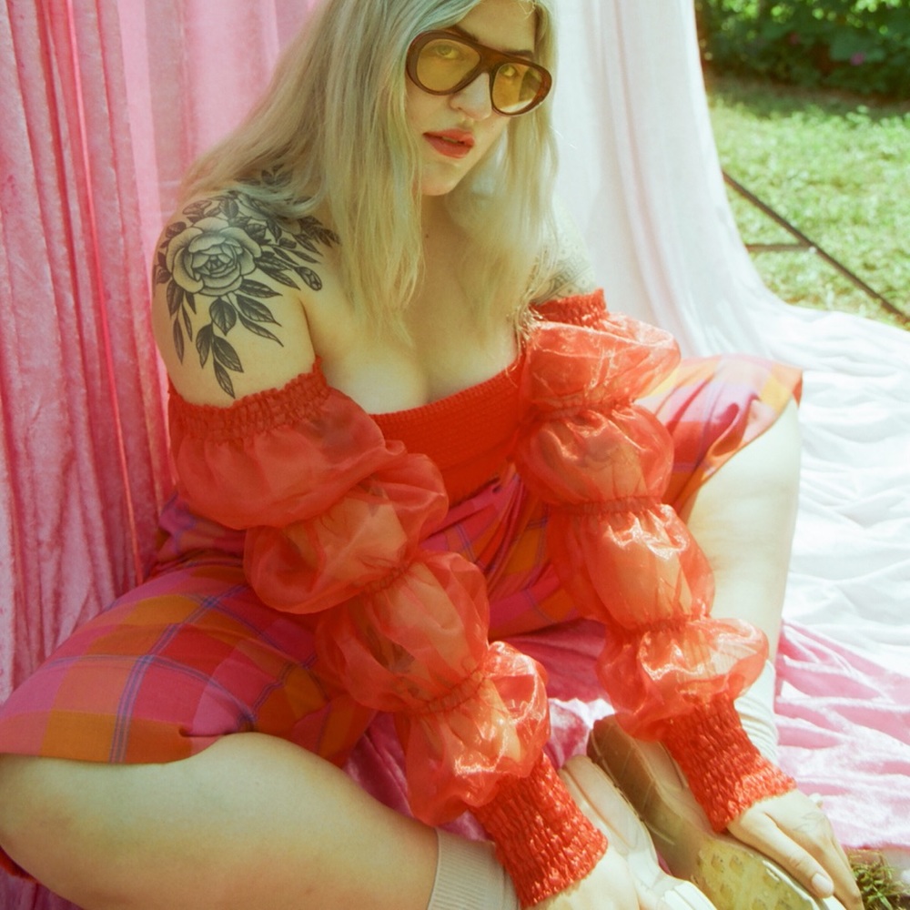 Elixay red tulle / knit top